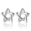 Stud Earrings Zircon Hollow Five-pointed Star Personality Temperament Female Silver Wholesale