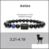 Perlé 12 Constellation Bracelets Hommes Pierre Noire Perle Brins Tour Chance Bracelet Signe Étoile Zodiaque Horoscope Amant Couple Amitié Dhxpf