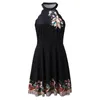 Abiti casual Fashion Halter Women Women Mini vestito senza maniche floreali stampato estate signore a-righe a tradizioni