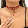 Hänge halsband vintage gotisk röd imitation kristallpärled tofs halsband bröllop fest smycken tillbehör för kvinnor hip hop