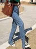 Женские джинсы Syiwidii ​​Женщины джинсы черные брюки с передней стороны спереди пленка весенняя высокая талия джинсы с джинсами полной длины джинсовая одежда 230306