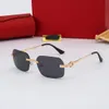 Mode Gold Frame rectangulaire lunettes de soleil sans monture femmes hommes designer léopard sculpté en plein air plage lunettes carti lunettes lunettes multicolores