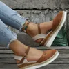 Sandaler 2023 Summer Women Linen Plain 6cm Wedge Sandaler Bohemian Handmade Ladies Casual bekväm Espadrilles Platform Pumps Shoes Z0306