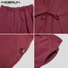 Tute da uomo INCERUN Tinta unita Uomo Set Cotone Streetwear Dolcevita Manica lunga Mantello irregolare Cappotti Cavallo basso Pantaloni Abiti uomo vintage 230303