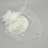 Chapeaux avares E JUE SHUNG filet de mariée chapeaux de plumes blanc rouge noir cage à oiseaux filet chapeaux de mariage nuptiale fascinateur visage voiles perles chapeaux de mariée 230306