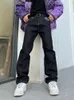 Jeans para hombre Y2k Flores de anacardo Púrpura Streetwear Pantalones casuales Punk Hip Hop Carta Impresión Baggy Harajuku Pantalones de mezclilla rectos 230303