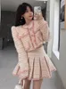 Klänningar för kvinna Vestidos Tvådelt klänning Högkvalitativ Tassel liten doft Tweed 2 Set Women Short Jack -kappa kjol set koreanska f