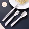 Dinnerware Sets 3PCS Wheat Straw Cutlery Set Spoon Fork Chopstick Lunch Tableware OPP Bag Portable Travel Kids Kitchen Accessories