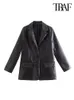 Damespakken blazers traf dames mode front button faux lederen blazer jas vintage lange mouwen klep zakken vrouwelijke bovenkleding chic veste femme 230303