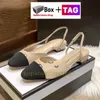 Chaussures habillées à la mode sandales cnel haut talon chaton en peau de chèvre Cap Toe Logo imprimé sandale talons bas Slingback mi-talon cuir fête mariage chaussures de bureau