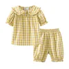 Pajamas Mudkingdom Summer Pajamas for Girls Plaid PJS Cute Jammies Set Big Girl Peter Pan Collar Toddler Homewear Kids Sleepwear 230306