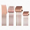 Dinnerware Sets Rose Gold Stainless Steel Tableware Set 16Pcs Travel Cutlery Western High-End Wedding Flatware Drop