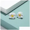 Stud Korean Style Cute Small Daisy Flower Earrings For Women Girls Sweet Statement Asymmetrical Earring Party Jewelry Gifts Drop Deli Dhut8