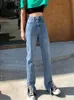 Kvinnors jeans Syiwidii ​​Kvinnor Jeans Black Flare Pants Front Side Slit Leg Spring High Maisted Bell Bottom Jeans Full Length Denim Clothes 230306