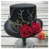 Geizige Krempe Hüte Mode Frauen handgemachte Steampunk Zylinder mit Blumen Bühne Magic Hut Party Hut Größe 57 cm Steampunk Hut 230306