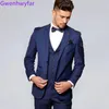 Mäns kostymer gwenhwyfar affärsstil kostymer skåran lapel två knappar nära passande blått formellt bröllop för män