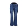 Женские джинсы Женские джинсы Flare Jeans Button Fushy Fashion Vintage Estance Женские джинсовые брюки Джин Femme высокая талия полная джинсы 230306