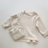 Pyjamas Herbst Baby Mädchen Jungen Kleidung Gerippte Baumwolle Kinder Pyjamas Langarm T Shirt Hose Anzug Koreanische Kinder Lounge Tragen set 230306