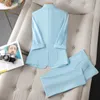 Women's Suits Blazers Sky Blue Suits Women Thin Fashion Temperament Embroidered Flares Half Sleeve Business Slim Blazer And Pants Office Ladies Work 230306