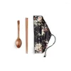 Ensembles de vaisselle Vaisselle portable Couverts en bois avec cuillère utile Baguettes Cadeau de voyage Costume Sac en tissu Style japonais