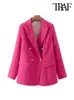 Women's Suits Blazers TRAF Women Fashion Double Breasted Candy Color Blazer Coat Vintage Long Sleeve Flap Pockets Female Outerwear Chic Veste 230303