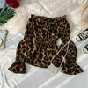 Women s Blouses Shirts Korean Fashion Sexy Slash Neck Leopard Chiffon Blouse Women Spring Autumn Off Shoulder Slim Fit Wild Top PZ2755 230303