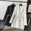 Ternos Femininos Blazers Jaqueta Feminina Primavera Outono Cor Sólida Seios Duplos Moda Ternos Retos Casaco Escritório Feminino Casual Blazer Preto 230303