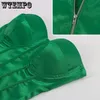 Tanks Femmes Camis Vert Crop Tops Été Sexy Sans Bretelles Hors Épaule Tube Party Sans Manches Bustier Débardeur Femmes Solid Halter Tee Satin Corset 230306