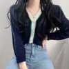 Kvinnors tröjor koreansk version söt mjuk vaxartad tjejstil - matchande färg v -ringning långärmad enkelbröstkardigan