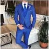 Herenpakken Navy Blue Pinstripe Men 3 stuks Business Custom Made Groom Tuxedos Slim Fit Wedding Prom Blazer Outfits Jacket Pants Vest