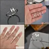 Bandringar Tiny Heart Initial Letter 26 AZ Par Knuckle Ring For Women Men mode Justerbara smycken Friendship Gift Liver leverera dhheq