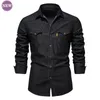 Camisas informales para hombre Camisa para hombre Camisa vaquera de tendencia que no plancha Camisa informal de manga larga para hombre de Color puro sin planchado 230306