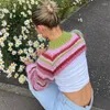 Women's T Shirts Fashion Women Knitted Shrug Sweater Casual Striped Loose Long Sleeves Half Turtleneck Pullover Crop Tops Streetwear S M L