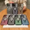 Luxe magneet Draadloos opladen Zachte TPU-hoesjes voor iPhone 15 14 Plus 13 12 11 Pro Max Bling Glitter Verchroomde beplating Gradiënt Magnetische cameralensbeschermer Telefoonhoes