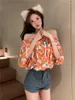 Frauenblusen Fashion Woman 2023 Sommer sexy Slash Hals von Schulter floraldruck Chiffon lässig Elegante Dame Shirt Top Femme