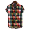 Men's Casual Shirts Men Clothing Summer Men's Fashion Trend Color Plaid Print Stand-up Collar Short-sleeved Shirt Camisas Para Hombre 230303