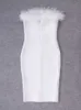 Robes décontractées BEAUKEY 2020 Nouveau Blanc Sexy Femmes HL Bandage Robes Moulante Slash Plumes Club Noir Bustier Célébrité Robe Genou Longueur Z0216