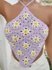 Damestanks Camis Tossy Floral Gedrukt voor vrouwen Zomer Leuke Y2K Tops Sexy gebreide geknipte Ole Backless Purple Crochet Halter Top 230306