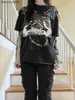 Women's Knits Tees Women's Spring Loose Tops Cartoon Guitar Print Fake Two Pieces Round Neck Long Sleeve T-Shirt Y2K Gothic W0306