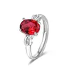 Cluster Rings Fashion Lady Silver 925 Finger Ring Jewelry Bright Crystal Oval Red Female Bride Wedding Accessories Women Promise Bijou