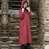 Kadın Polos Ulusal Rüzgar Kış Pamuklu Kıyafetler Kadın Çiçek Pamuk ve Uzun Diz Kapşonlu Sıcak Kadife Gevşek