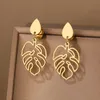 Stainless Steel Earrings Classic Vintage Water Drop Plant Leaves Fashion Pendants Earring For Women Jewelry Party Girls Gifts