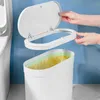 Waste Bins 12L Household Trash Can With Lid Kitchen Toilet Pressing Type Bathroom Narrow Seam Trash Bin Waterproof Crevice Paper Basket 230306