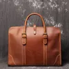 حقائب حقيبة حقيقية من الرجال الجلود المصنوعة من الرجال 14 بوصة محمولة للأعمال التجارية الكتف الكتف.