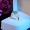 Anneaux De Mariage De Luxe Femme Bleu Clair Zircon Pierre Anneau De Mode Jaune Or Amour Fiançailles Vintage Cristal Pour Les Femmes