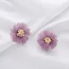 Dos boucles d'oreilles français rétro rêve violet gardénia Clip sur pas de trou en mousseline de soie dentelle grande fleur Piercing pour les femmes fête