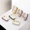 Hoop Earrings Color Rectangle Hip Hop Female Personality Diamond Geometry Exaggerated Stud Colorful ZirconEarrings