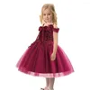 Girl Dresses Boat Neck Pageant For Girls Height 110cm -150cm Flower Ball Gowns Knee-Length Children Dress Tulle With Flowers