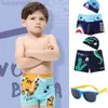 One-Pieces Cartoon Dinosaur Boys Swimsuit With Cap And Fashion Polarized Sunglasses Kids Beachwear Set Children Baby Toddler Swimwear W0310