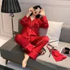 Men's Sleepwear 2023 Pajamas Women Spring And Autumn Ice Silk Thin Long-Sleeved Sweet Can Wear Real Home Service Suit Summer Nightwear